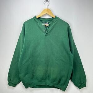 Vintage 90s Sun Faded Blank Forest Green Sweatshirt Large
